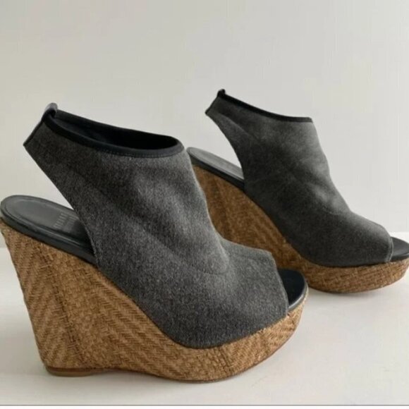 Stuart Weitzman Glover Stretch Wedge Sandal, Gray Denim 9 - Picture 2 of 14